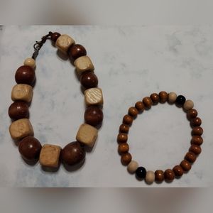 Wooden Beaded Anklet and Bracelet